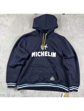 Michelin Men’s XL Navy Logo Pullover Hoodie Bibendum Racing Moto Retro 1889 NWT